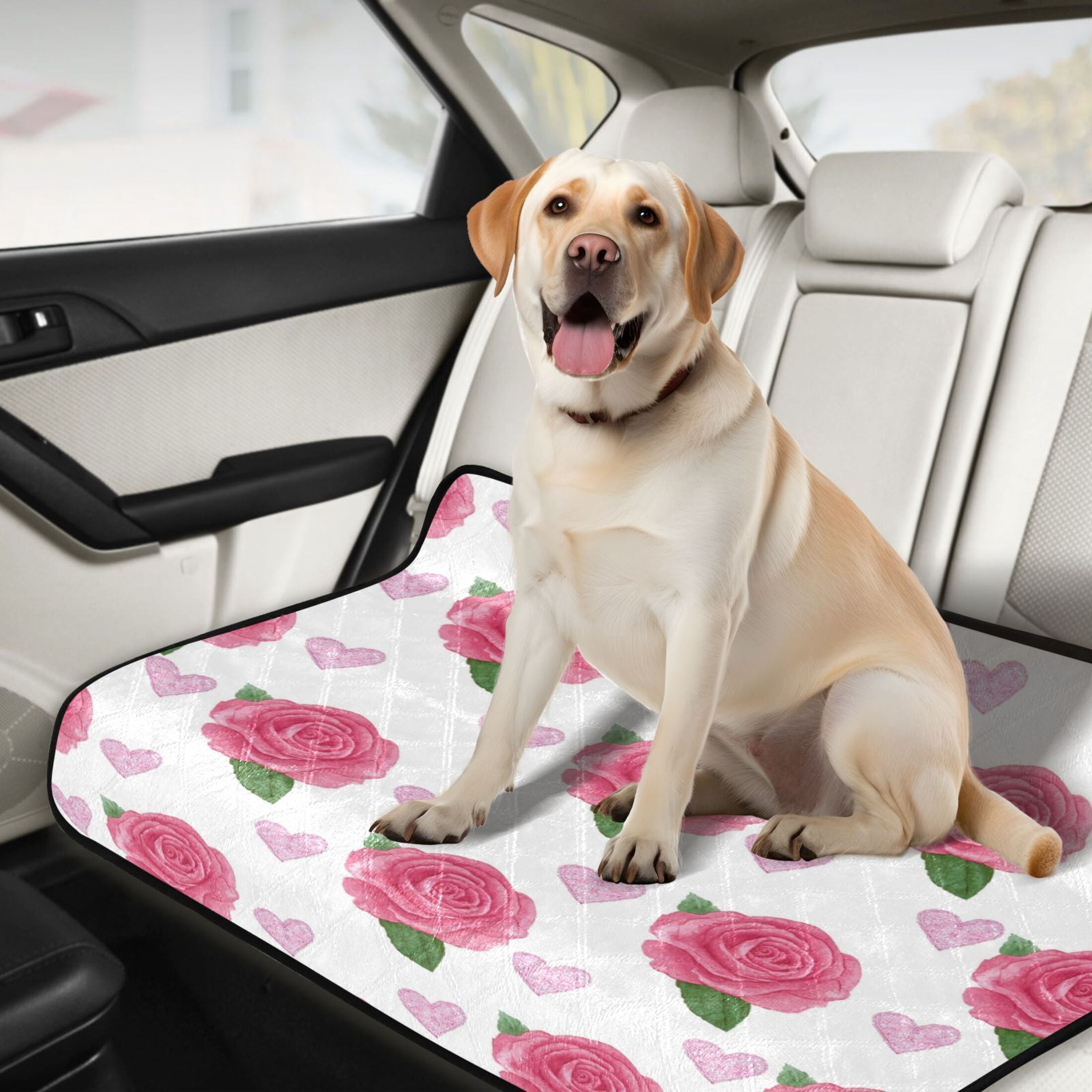 Washable Pet Pee Pads Soft Plush Absorbent Mat Non-Slip Floor Protector for for Dogs & Cats Pink Roses and Red Hearts