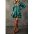 thumbnail image 6 of Women's Mist Green Tiered Ruffled Puff Sleeve Mini Dress - Elegant & Playful - [ZhiHiMeRi] | (US 12-14)L, 6 of 6