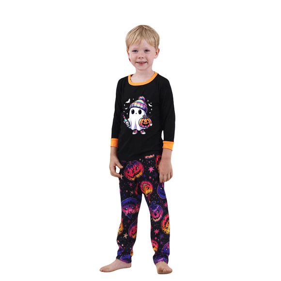 GPOECD Ensemble de Pyjamas Assortis pour la Famille d'Halloween, Tenue de Nuit Douillette à Carreaux Imprimés, Tenue Décontractée Confortable pour Parents et Enfants, Noir, Enfants-9 Ans