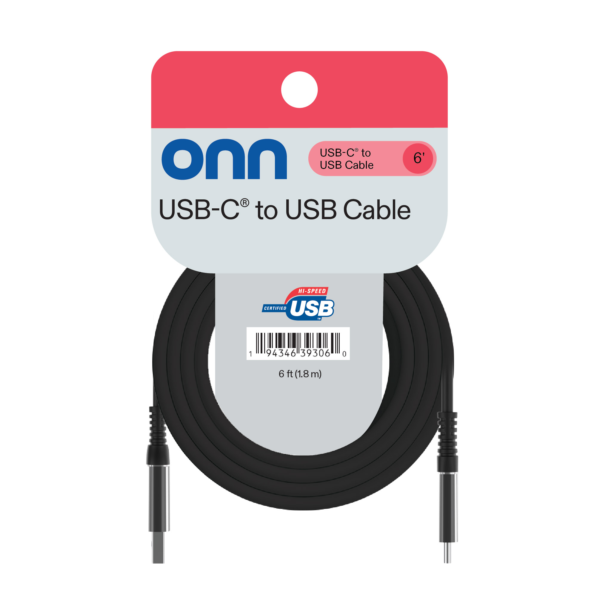 onn Cable de Carga USB-C a USB-A de 6 pies, Certificado USB-IF, Negro - Compatible con iPhone Serie 16, iPhone Serie 15, Samsung Galaxy, Note, Dispositivos Pixel, iPad Pro y más 6