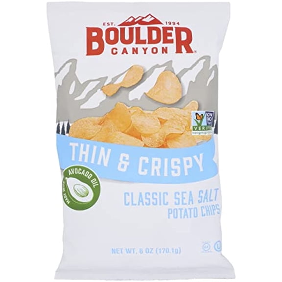 Boulder Canyon Thin & Crispy Classic Sea Salt Potato Chips, 6 Oz (Pack Of 12)
