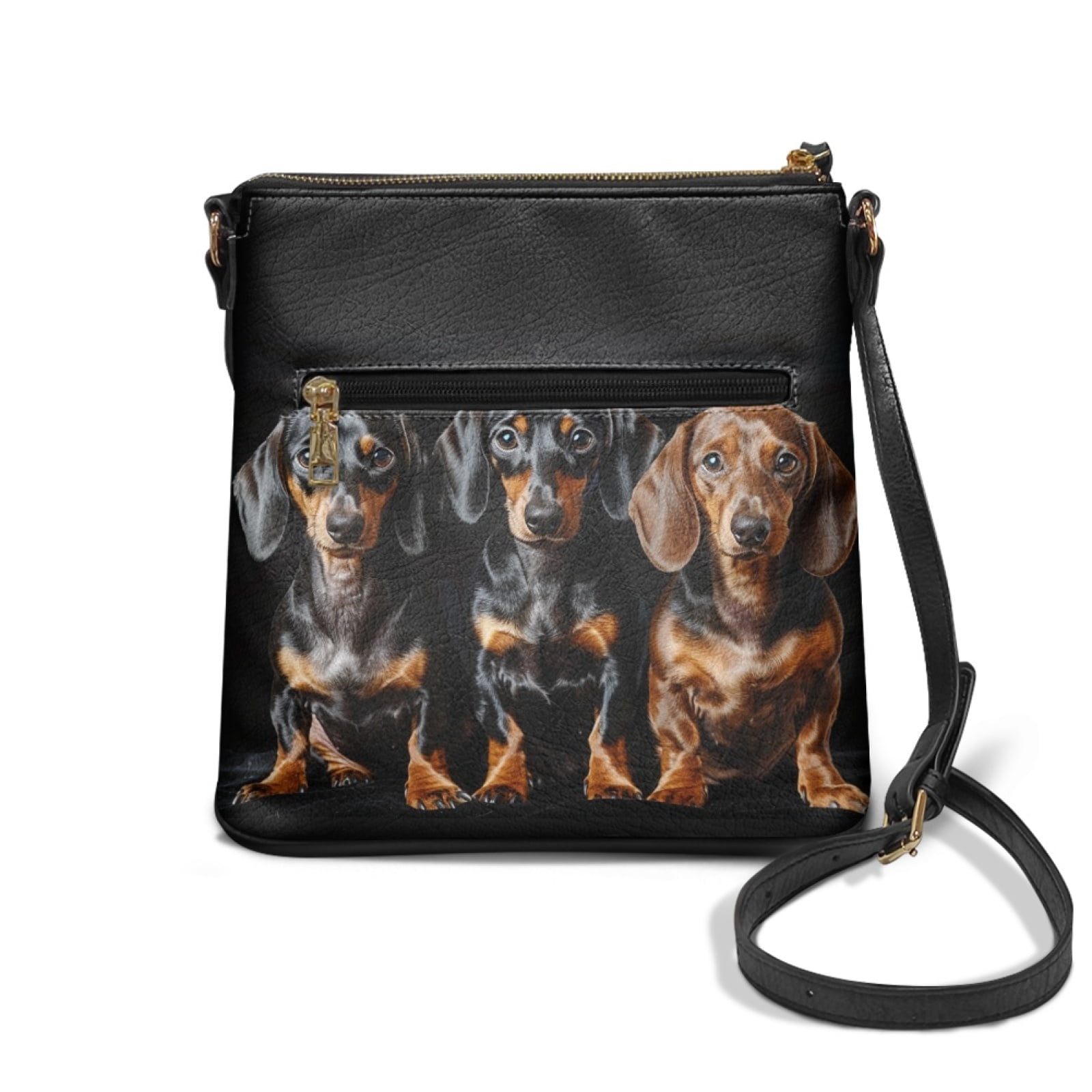 LedBack Dachshund Print Leather Crossbody Bags for Women Portable Dog Print Leather Crossbody Purses Medium Size Ladies Sling Shoulder Purse Handbag Wallet, Black
