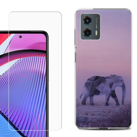 OneToughShield ® Compatible with Motorola Moto G 5G 2023, Shockproof Phone Case, with Tempered Glass Screen Protector - Twilight Elephant