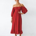 thumbnail image 3 of Vestido con media manga abullonada, cuello cuadrado, espalda descubierta, dobladillo con volantes, vestido de cintura alta para mujer, 3 of 6
