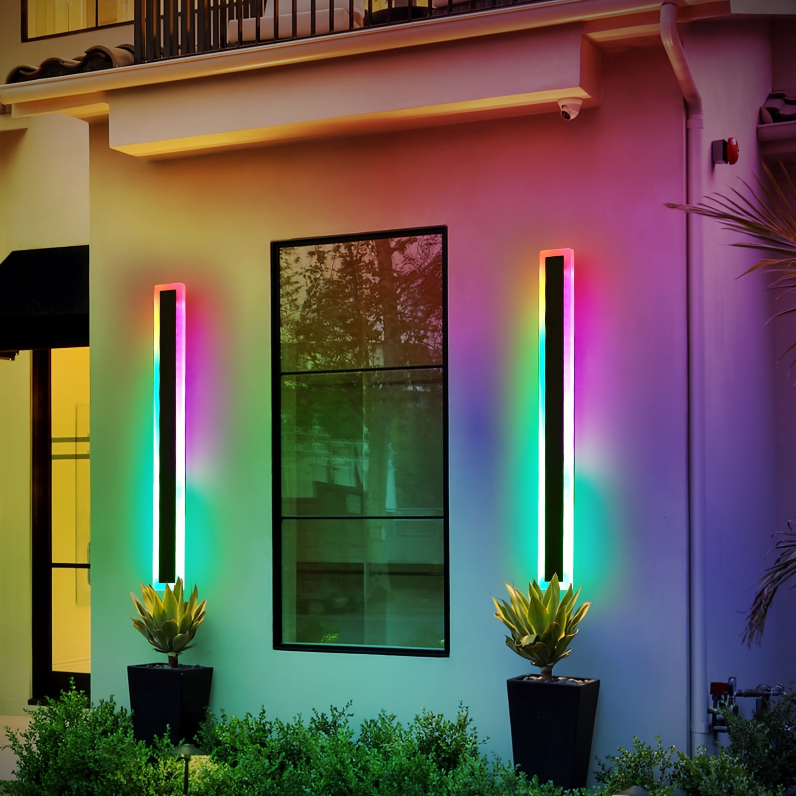 2pcs Outdoor RGB Long Wall Lights – Dimmable LED Wall Sconces with Remote & App Control, Matte Metal Finish for Patio, Garden, Indoor & Outdoor Decor
