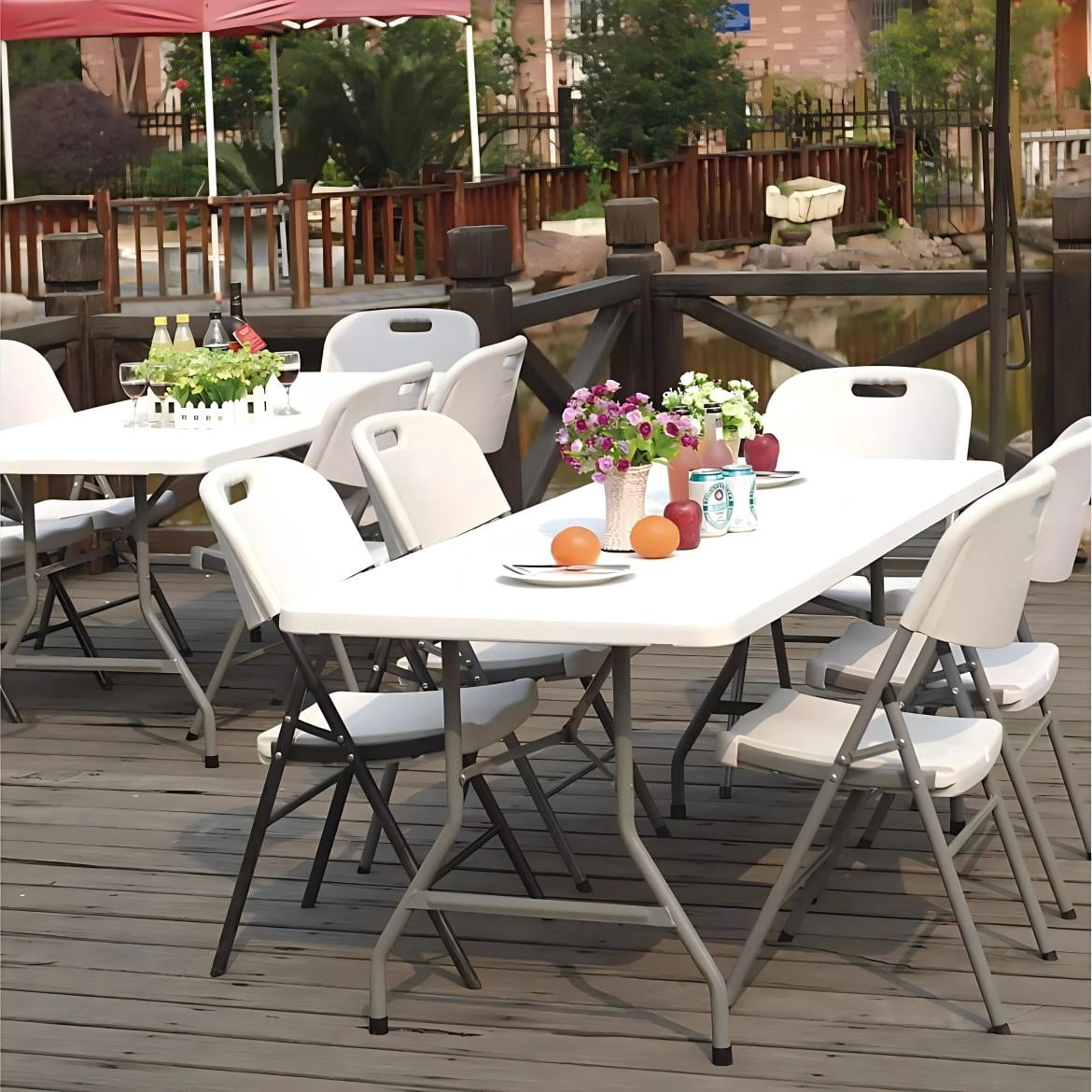 HOQBN 6 Foot Folding Table,Indoor Outdoor Table for Picnic Party Dining Camping Event,White