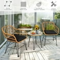 thumbnail image 6 of DORTALA 3 Pieces Patio Conversation Set, Rattan Leisure Chairs & Round Glass Tea Table Set, Indoor Outdoor Wicker Bistro Furniture Set with Cushions for Balcony, Poolside (Black), 6 of 7