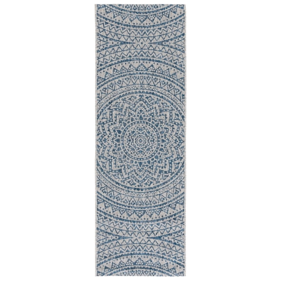 SAFAVIEH Courtyard Josiah Floral Medallion Indoor/Outdoor Runner Rug, Light Grey/Blue, 2'3" x 5'