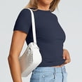 thumbnail image 5 of Gsakboxl Womens Tops Women Thin Soft Round Neck Cropped Short Sleeve Pullover Crop T Shirt Fashion Slim Fit Style Lightweight Summer Going Out Casual Top For Teen Ladies Navy S, 5 of 7