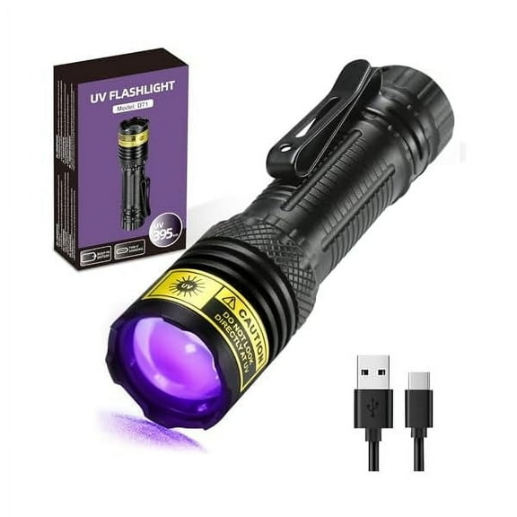 ZC UV Flashlight 395nm Black Light Mini USB Rechargeable Ultraviolet LED Blacklight Woods Lamp Powerful Fluorescent Portable Detector for Pet Urine Stains, Scorpions, Resin Curing