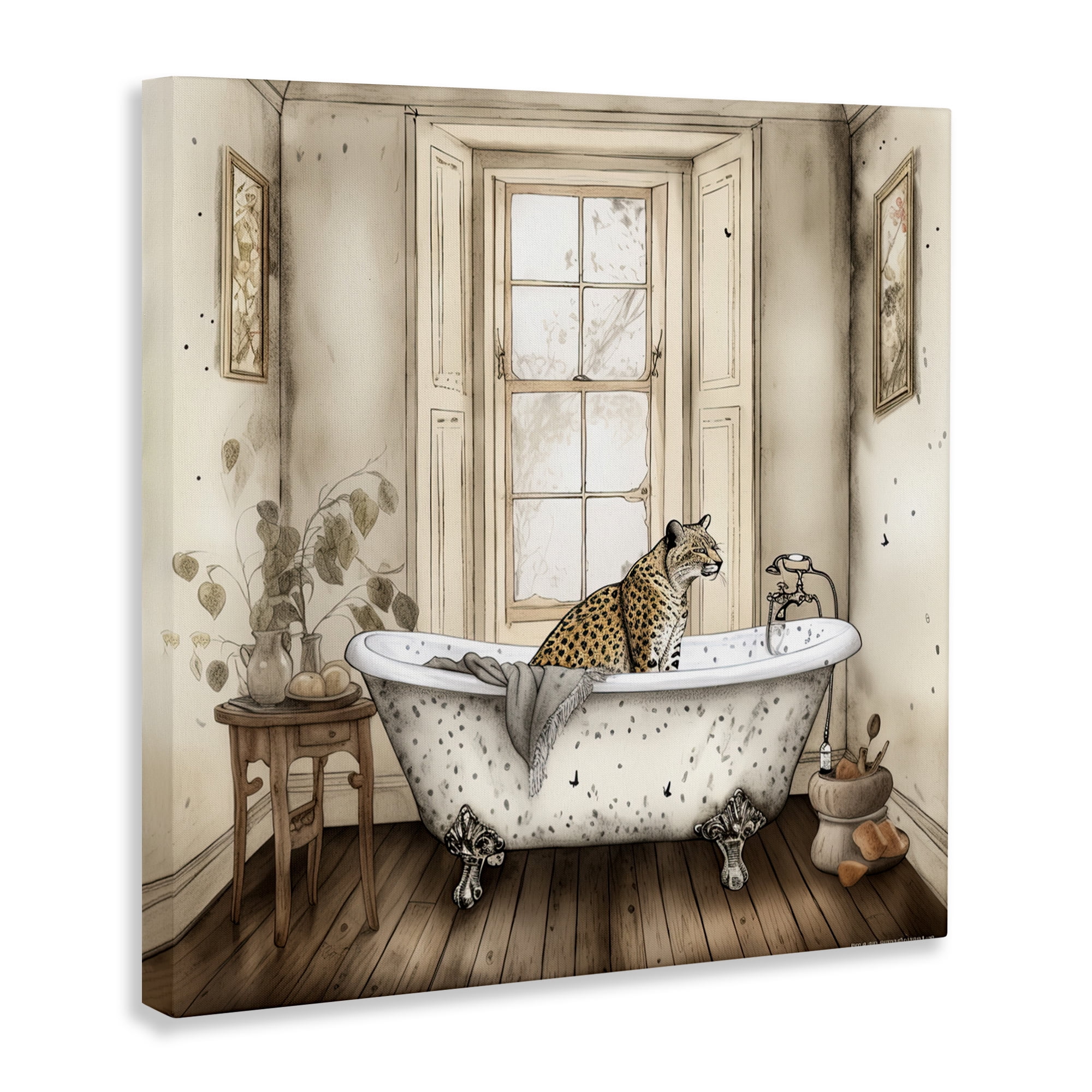 Neutral Leopard Bathtime Canvas Wall Art, design by Sasha