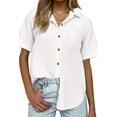 thumbnail image 6 of Zeagoo Button Down Shirts for Womens Short Sleeve Collared Linen Cotton Tops Boyfriend Solid Blouse, 6 of 6