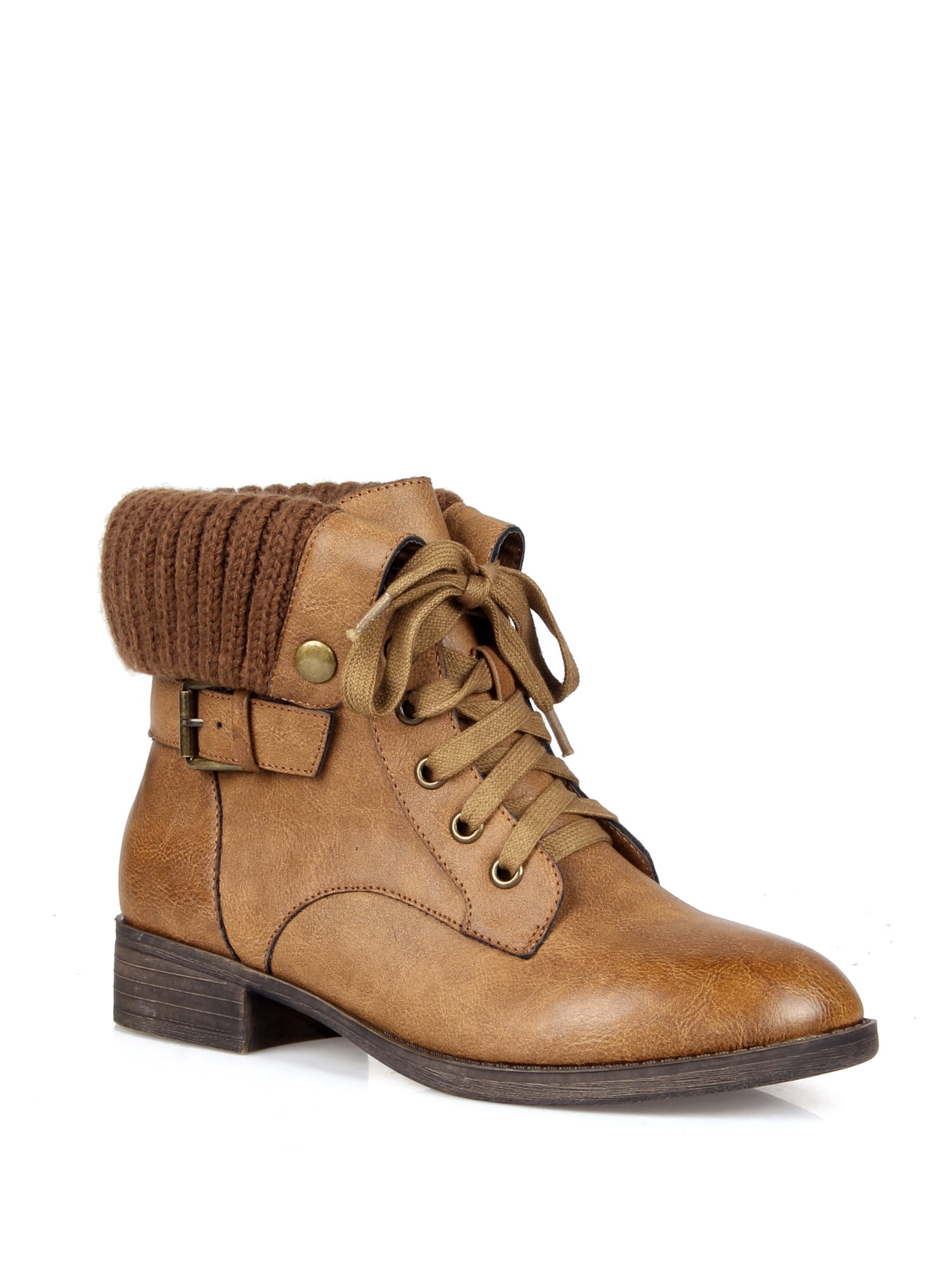 Brown Fold Over Combat Boots Women
