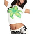 thumbnail image 4 of Women Short Sleeve Baby Tee Y2k Flower Graphic Printed Crop Top Slim Fit Crew Neck Tees White S, 4 of 7