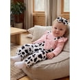 thumbnail image 3 of Loicainy Infant Baby Girl Fall Romper Outfit 3 6 9 12 18 Months Crew Neck Long Sleeve Jumpsuit and Bow Headband, 3 of 9