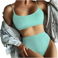thumbnail image 3 of BSDJILFG 50% Womens High Waisted Bikini Sets Sporty Crop Top Color Block Swimwear Bandeau Scoop Neck Vintage Two Piece Bathing Suits, 3 of 5