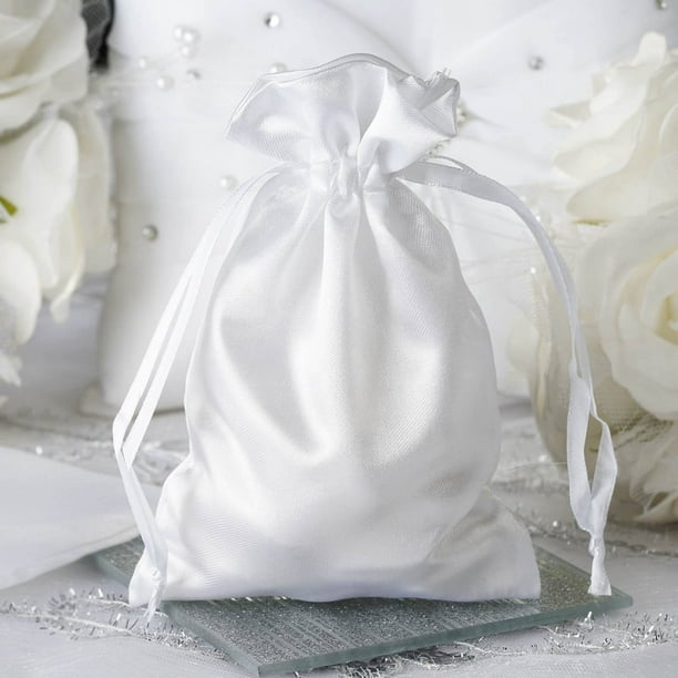 Efavormart 60PCS WHITE Satin Gift Bag Drawstring Pouch Wedding Favors
