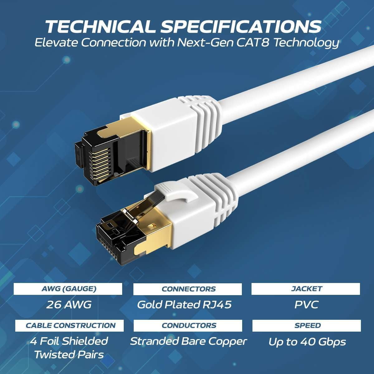 30-Pack 10FT Cat8 Ethernet Cable Black Copper Shielded RJ45 Patch Cord for Router, PC, Gaming, Servers, PoE Security Cameras, Smart TVs, 40Gbps High-Speed Network Wire