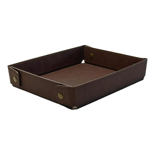 Bandeja de valet para guardar llaves, organizador de mesita de noche plegable, bandeja para guardar llaves, auriculares, esmalte de uñas, mascarillas marrón