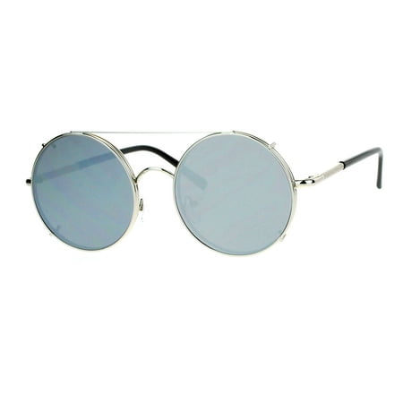 SA106 Metal Round Circle Lens Detachable Clip On Sunglasses Silver Mirror