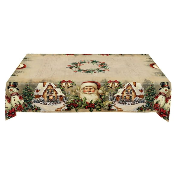 2025 & CISIL - Short Plush Rectangular Tablecloth For Christmas, Featuring Red Snowmen And Christmas Decorations, Waterproof Christmas Tablecloth, Party Decorations