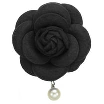 Uxcell Elegant Camellia Flower Brooches Fabric Artificial Pearl Flower Pins Floral Corsage for Women Black
