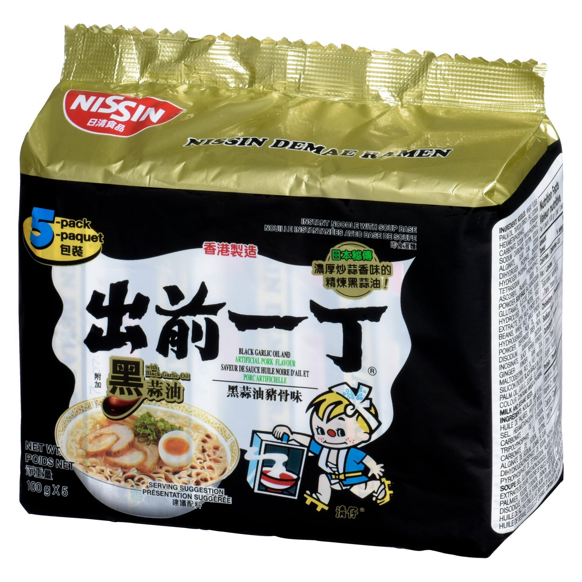 Nissin Instant Noodles Black Garlic Oil Artificial Pork Flavour, 500g, 100g x 5
