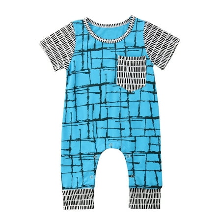 

Pudcoco Baby Romper Boy Girl Striped Playsuit Short Sleeve Pocket Outfits
