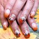 thumbnail image 1 of 24 uñas postizas cortas cuadradas de Halloween para mujer, con diseños de calabazas y hojas de arce con purpurina dorada. Diseños de uñas francesas de cobertura total., 1 of 5