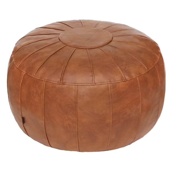 Thgonwid 21.7*13.7 inch Indoor Vegan Leather Pouf, Light Brown (Comes with No Filler)