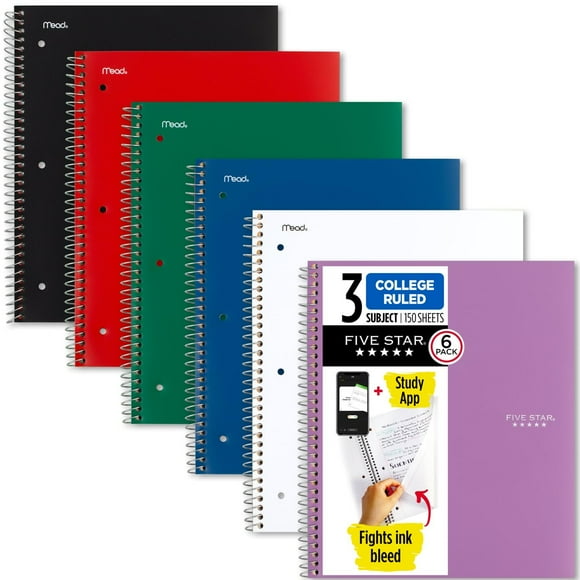 Cuadernos en espiral con tema Five Star 3, 150 hojas, paquete de 6