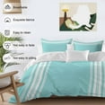 thumbnail image 3 of Farmhouse Teal Duvet Cover Set Queen Size, White Stripe 4 Piece Soft Microfiber Bedding Set with 1 Duvet Cover, 1 Flat Sheet, 2 Pillowcases, 3 of 9