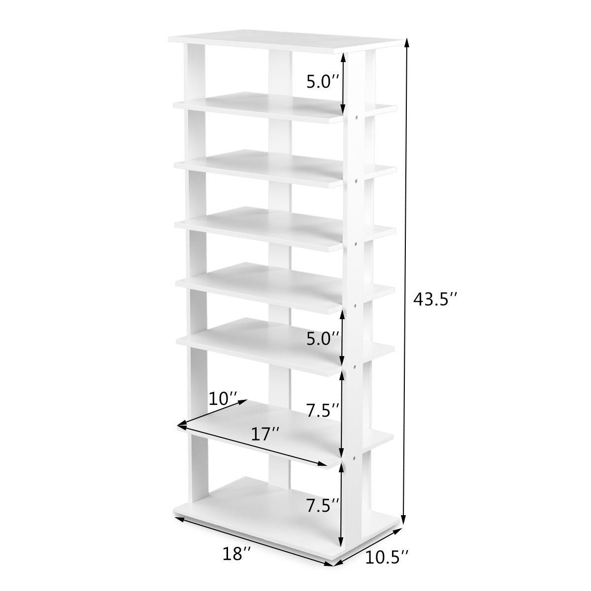 Topbuy 7-Tier Shoe Rack with Freestanding Shelves, Wood, White