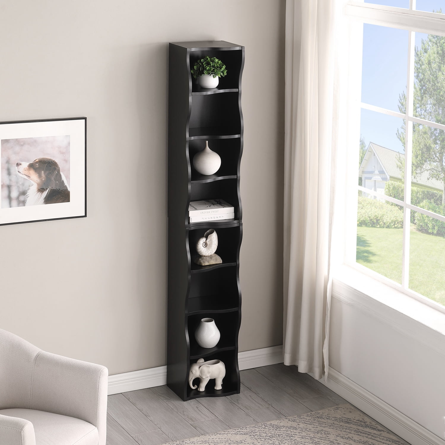 Bapipro 71" Tall Narrow Bookshelf, 8 Tier Corner Bookcase for Small Space, Floor Standing Storage Rack, Display Shelf Organizer for Bedroom, Living Room, Black