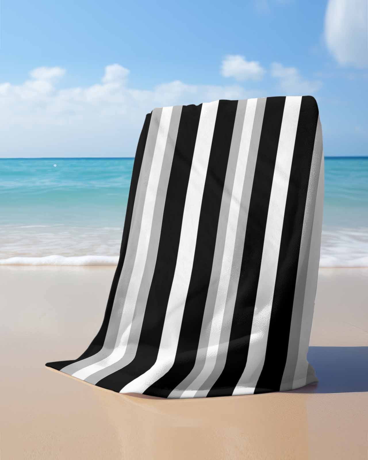 Black Grey Stripe Beach Towels Oversized Super Absorbent, Minimalist Farmhouse Striped Lightweight Bath Towel Quick Dry Sets For Bathroom/Pool/Rv Camping/Beach Play/Gym Room/Picnic 35"x70"