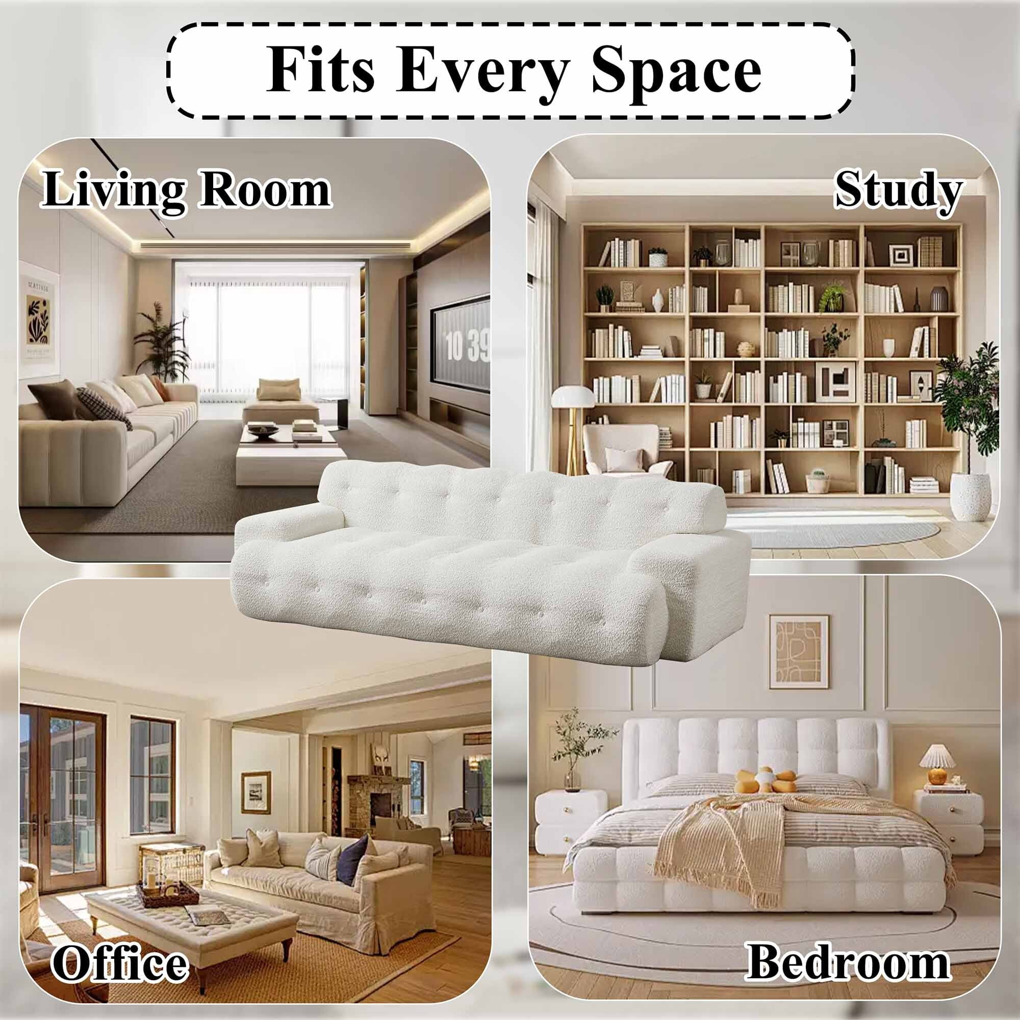 Lunale Boneless Cloud Sofa, No Assembly Required, Modern 3-Seater Chenille Couch for Living Room, Beige
