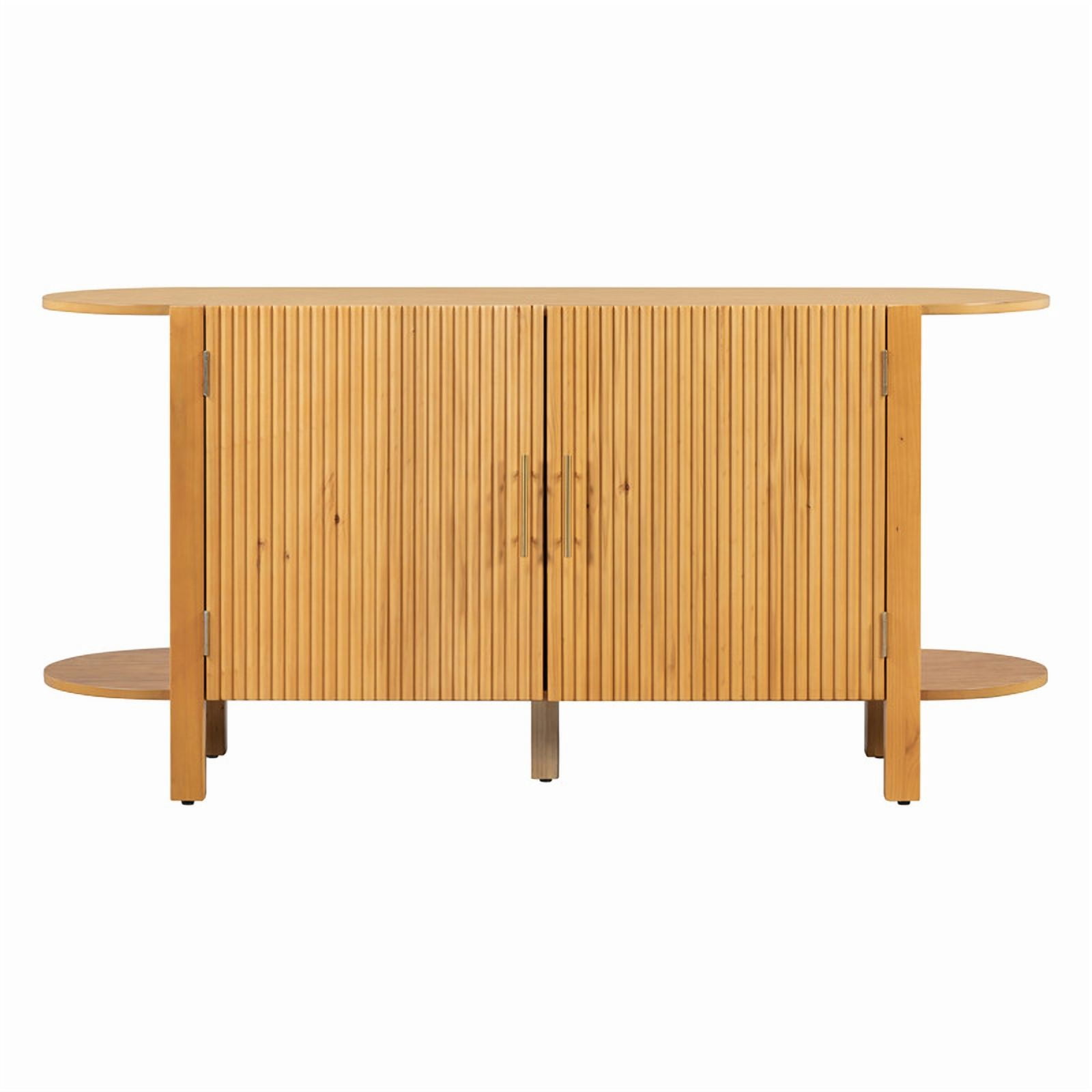 Accent Wavy Texture Buffet Table with Curved Extension Shelf, Mid-Century Modern Sideboard Storage Cabinet with Adjustable Shelf