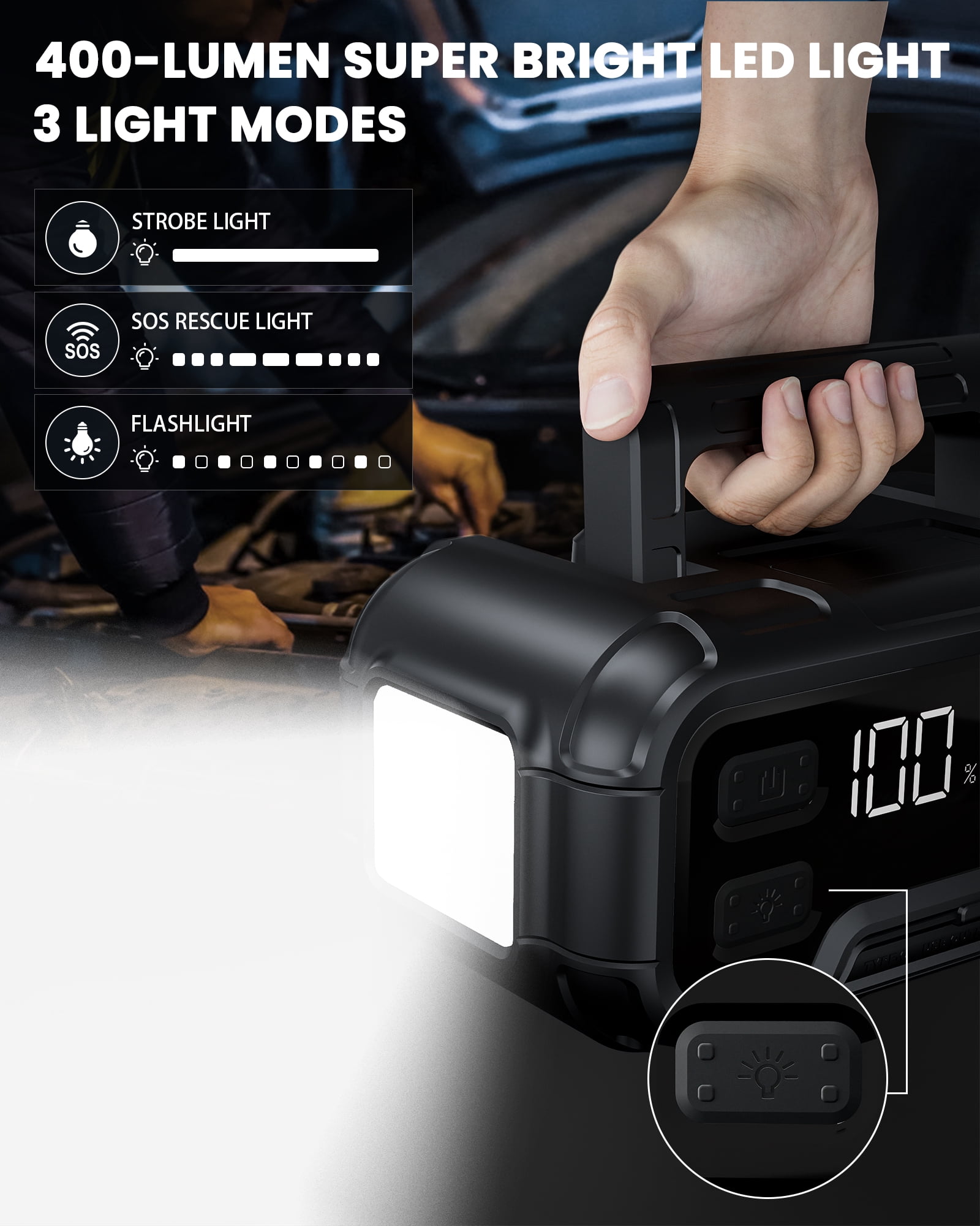 HOPCREW Battery Jump Starter, 6000A 32000mAh Car Battery Jump Starter with LED Display for All Gas or  12L Diesel, 12V Jump Box with Battery Booster with Built-in LED Light