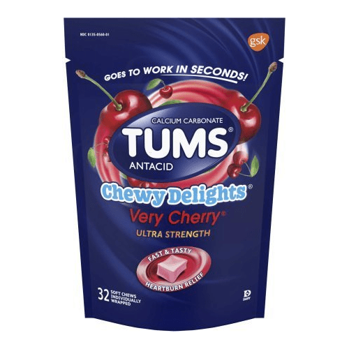 TUMS Chewy Delights Very Cherry Ultra Strength Antacid Soft Chews for Heartburn Relief 32 count