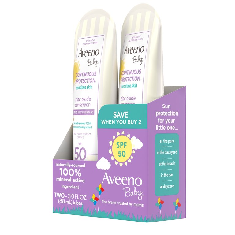 Aveeno Baby Continuous Protection Sensitive Skin Lotion Zinc Oxide  Sunscreen, Broad Spectrum Spf 50 - 3 Fl Oz : Target