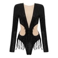 thumbnail image 3 of IEFIEL Womens Halter Shiny Sequins Fringe Latin Dance Leotard Bodysuit Backless Rumba Tango Dancewear Black-A L, 3 of 5