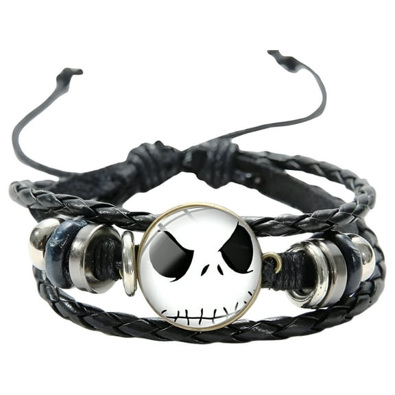 Nightmare Before Christmas Jack Skellington Face Glass Domed Braided Bracelet