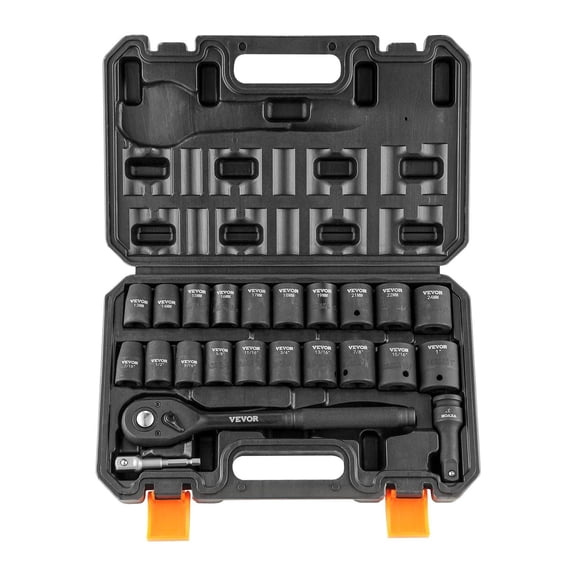 Professional 1/2" Drive Impact Socket Set, 23-Piece SAE/Metric, 6-Point Cr-V Steel, with Ratchet Handle & Durable Storage Case