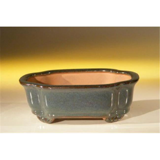 Ceramic Bonsai Pot/Saucer 6 1/8" x 4 1/2" x 2" with Felt Feet Mustard Brown 