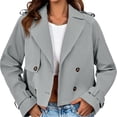 thumbnail image 2 of Double Breasted Women Solid Color Lapel Trench Coat Cropped Jacket, 2 of 6