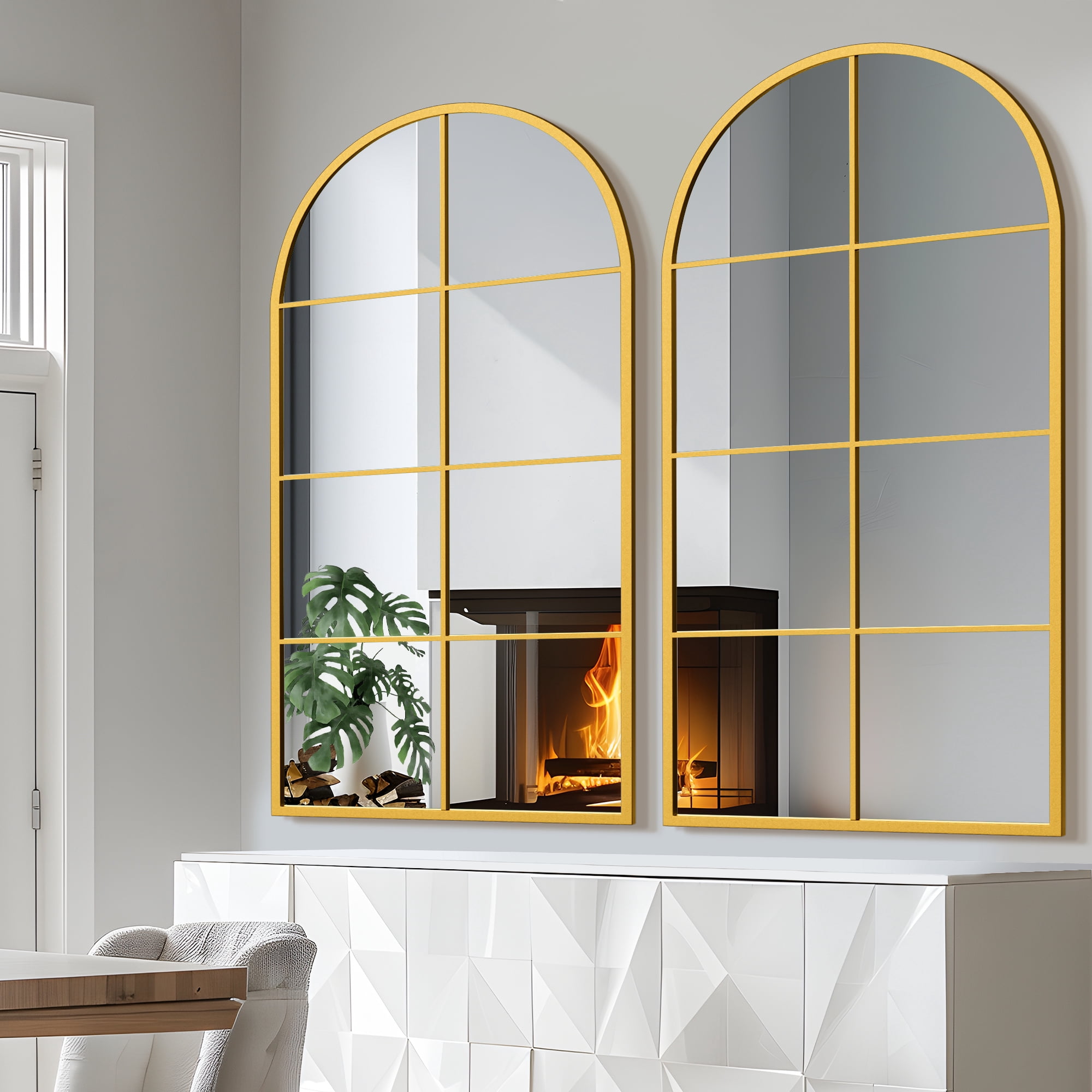 55"x28" Arched Wall Mirror Window Mirror,Gold