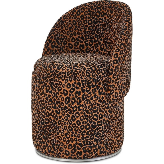 Casa Pura Furniture Swivel Accent Chair with Storage, Round Upholstered Barrel Chair with Foldable Backrest, Brown Leopard