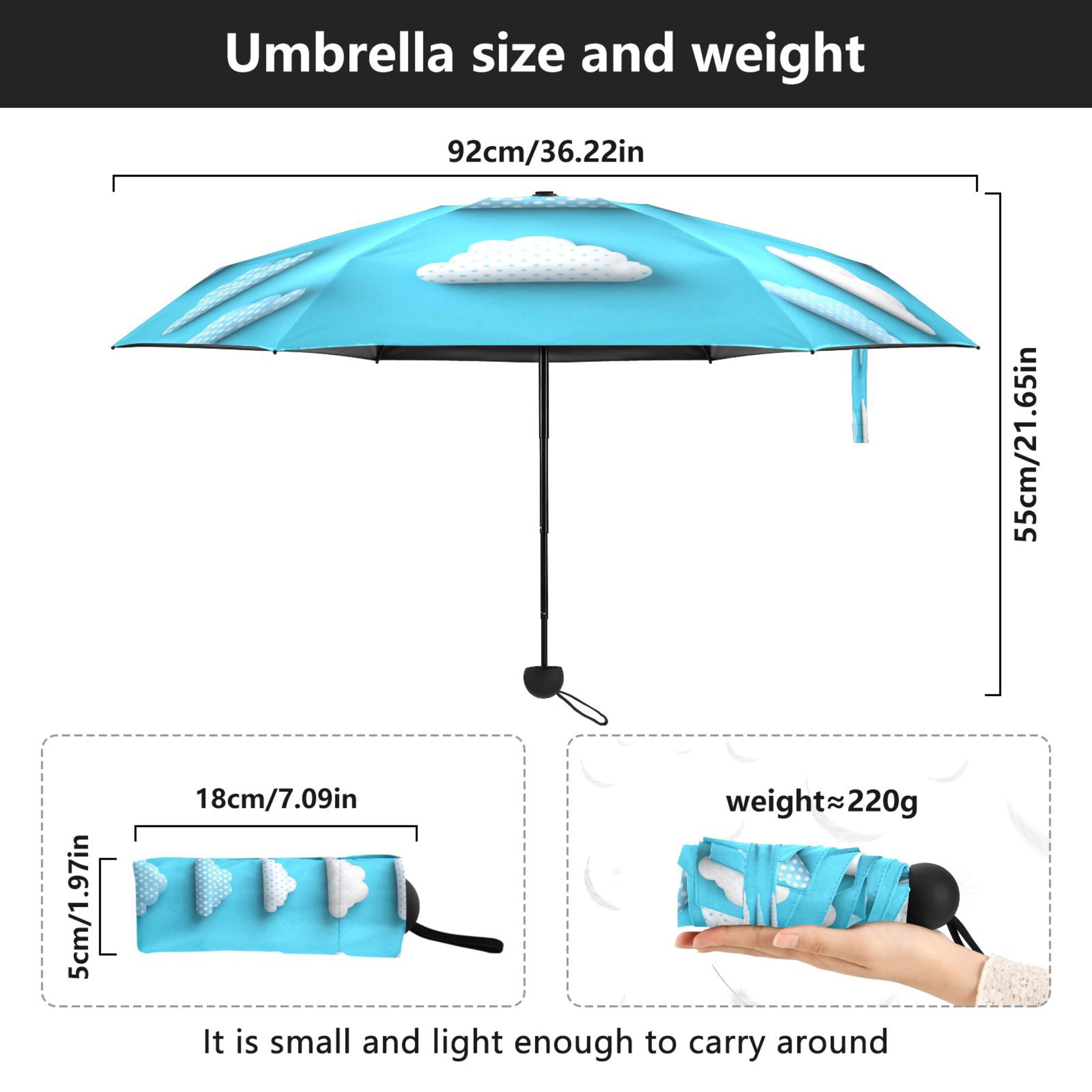 Polka Dot Clouds Umbrellas for Sun Auto Open Close UV50+ Waterproof 5-Fold Compact Fiberglass Frame