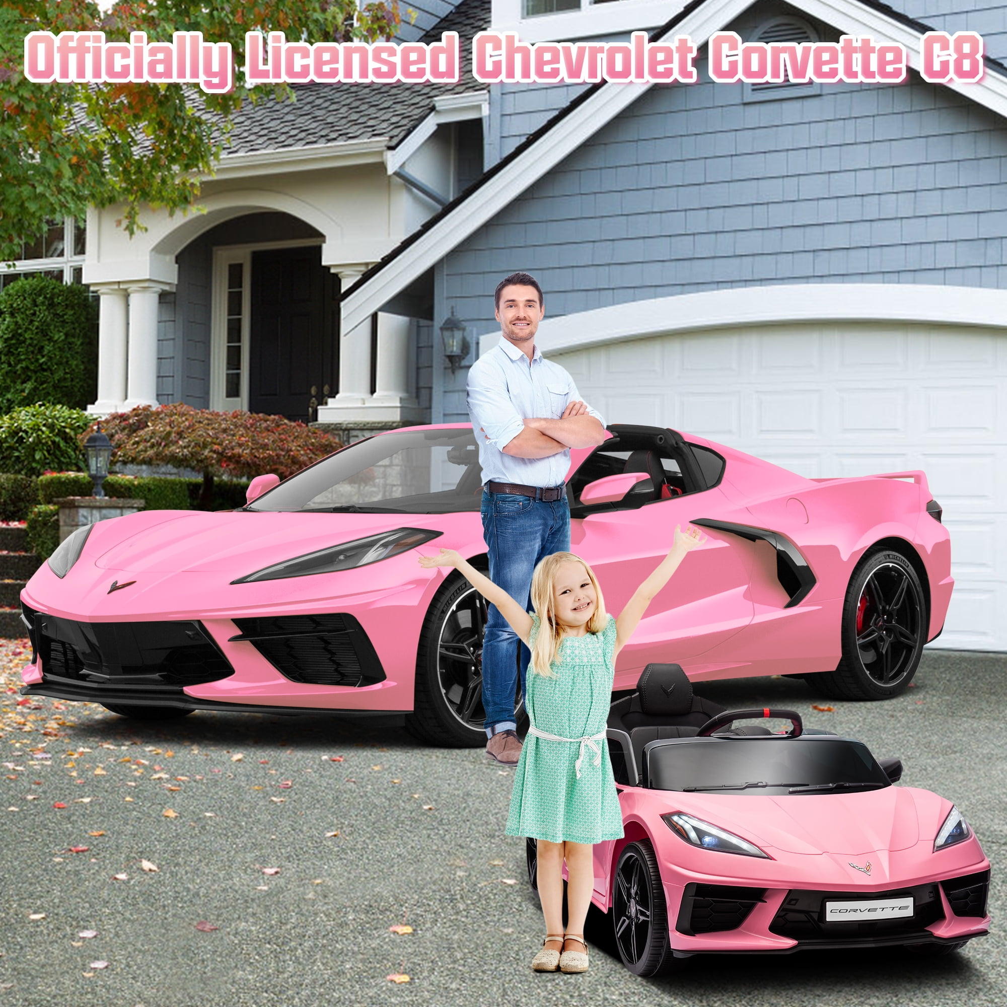 Chevrolet Corvette C8 Licensed Ride on Car,Wisairt 12 V Battery Powered Electric Vehicle w/ Remote Control,Bluetooth,LED Lights and Heightened Windows(Pink)