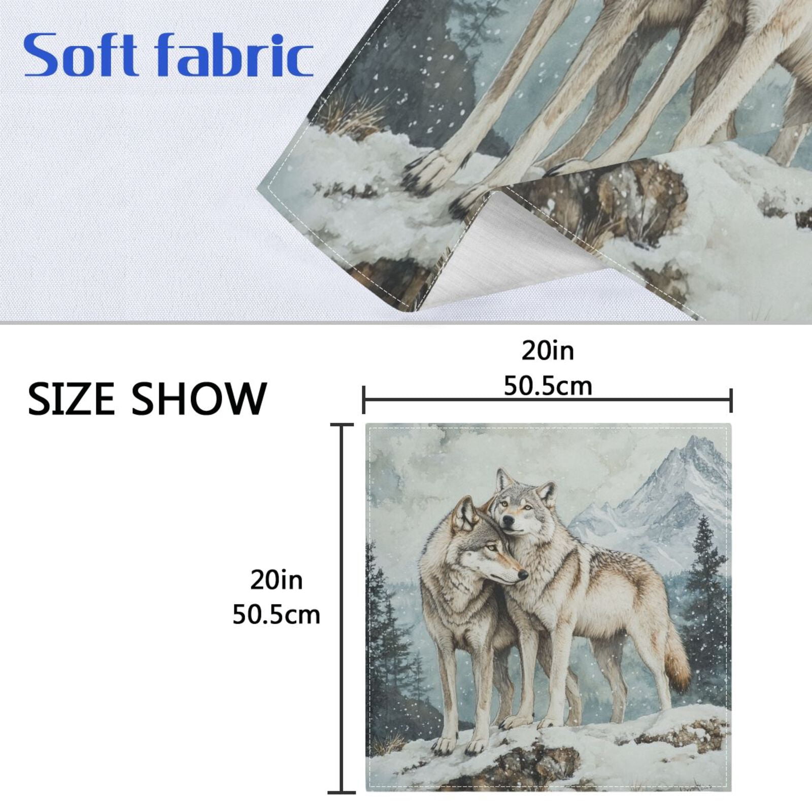 JSTEL 2 Wolves Snow Montain Cloth Napkins Set of 6, 20x20 Inch Washable and Reusable Napkin for Decoupage Dinner Party Everyday Use